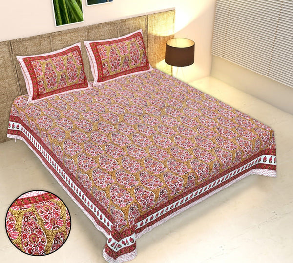Rudra Bazaar Multicolour 210 TC Cotton Double King Bedsheet With 2 Pillow Covers - Distacart