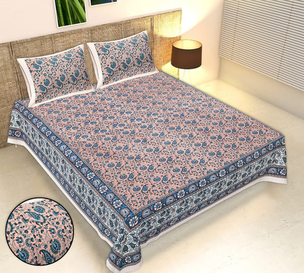 Rudra Bazaar Multicolour 210 TC Cotton Double King Bedsheet With 2 Pillow Covers - Distacart