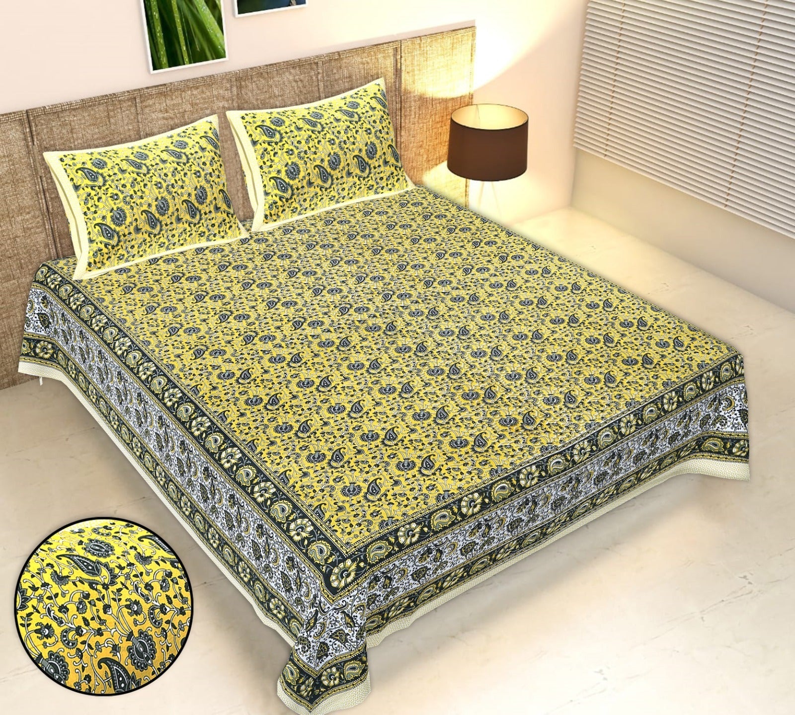 Rudra Bazaar Multicolour 210 TC Cotton Double King Bedsheet With 2 Pillow Covers - Distacart