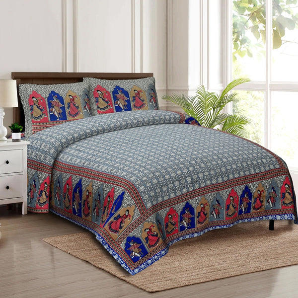 Rudra Bazaar Multicolour 210 TC Cotton Double King Bedsheet With 2 Pillow Covers - Distacart