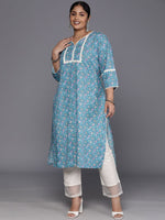 Thumbnail for Sztori Plus Size Floral Printed Notch Neck Cotton Straight Kurta - Distacart