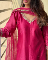 Thumbnail for Malishka Women's Viscose Embroidery Kurta Pant Set With Dupatta - Pink