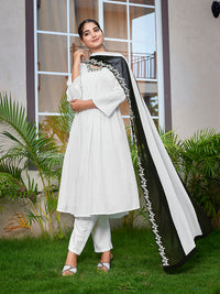 Thumbnail for Malishka Women's Viscose Solid Flared Kurta Pant With Dupatta - White