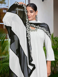Thumbnail for Malishka Women's Viscose Solid Flared Kurta Pant With Dupatta - White