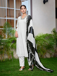 Thumbnail for Malishka Women's Viscose Solid Flared Kurta Pant With Dupatta - White