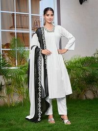 Thumbnail for Malishka Women's Viscose Solid Flared Kurta Pant With Dupatta - White