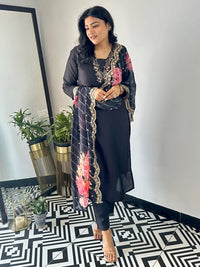 Thumbnail for Lyush Women's Embroidered Straight Kurta Pant With Dupatta - Black