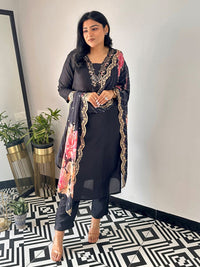 Thumbnail for Lyush Women's Embroidered Straight Kurta Pant With Dupatta - Black