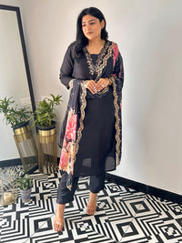 Thumbnail for Lyush Women's Embroidered Straight Kurta Pant With Dupatta - Black