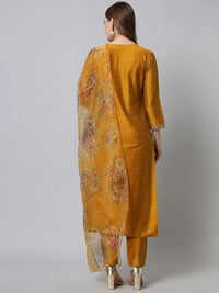 Thumbnail for Malishka Women's Mustard Cotton Silk Embroidery Kurta Pant Set With Dupatta - Distacart