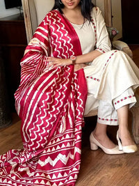 Thumbnail for Malishka Women's Red Pure Cotton Embroidery Kurta Pant Set With Dupatta - Distacart
