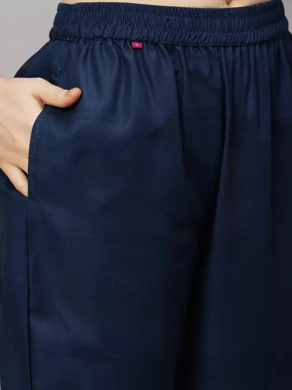 Malishka Women's Navy Viscose Cotton Leheriya Printed & Embroidery Kurta Pant Set With Dupatta - Distacart