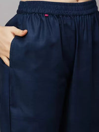 Thumbnail for Malishka Women's Navy Viscose Cotton Leheriya Printed & Embroidery Kurta Pant Set With Dupatta - Distacart