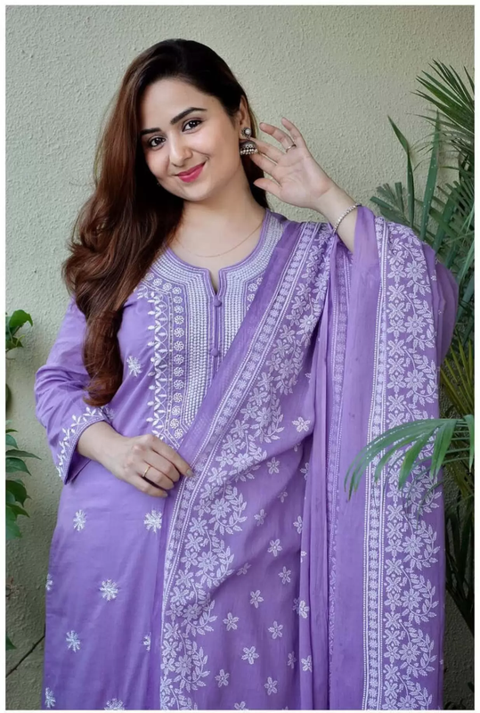 Malishka Women's Viscose Floral Embroidered Straight Kurta Pant With Dupatta