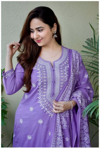 Thumbnail for Malishka Women's Viscose Floral Embroidered Straight Kurta Pant With Dupatta