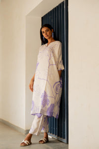 Thumbnail for Malishka Women's Cotton Floral Printed A-Line co-ord set - White & Purple