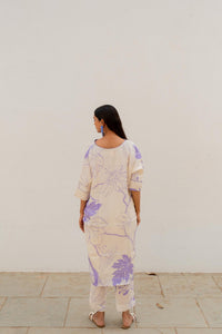 Thumbnail for Malishka Women's Cotton Floral Printed A-Line co-ord set - White & Purple