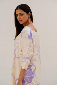 Thumbnail for Malishka Women's Cotton Floral Printed A-Line co-ord set - White & Purple