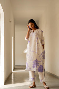 Thumbnail for Malishka Women's Cotton Floral Printed A-Line co-ord set - White & Purple