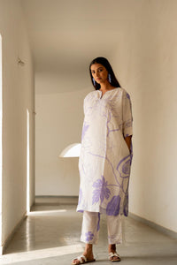 Thumbnail for Malishka Women's Cotton Floral Printed A-Line co-ord set - White & Purple