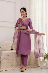 Thumbnail for Malishka Women's Viscose Yoke Design Solid Straight Kurta Pant With Dupatta