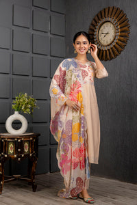 Thumbnail for Malishka Women's Viscose Yoke Design Solid Straight Kurta Pant With Dupatta