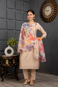 Thumbnail for Malishka Women's Viscose Yoke Design Solid Straight Kurta Pant With Dupatta