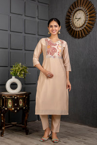 Thumbnail for Malishka Women's Viscose Yoke Design Solid Straight Kurta Pant With Dupatta