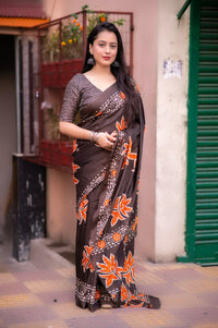 Thumbnail for NOZ2TOZ Women Coffee Silk Blend Ethnic Motifs Saree With Unstitched Blouse