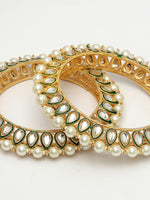 Thumbnail for NVR Women's Set Of 2 Gold-Polished Kundan-Studded & Pearls-Beaded Bangles - Distacart