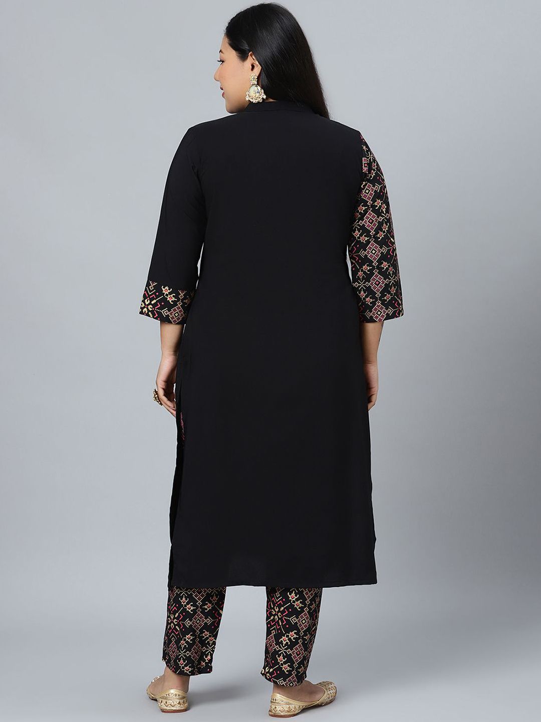 Sztori Plus Size Geometric Printed Mandarin Collar Straight Kurta With Trouser - Distacart