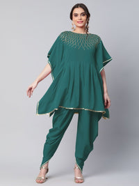 Thumbnail for Ahalyaa Women Dark Green Crepe Glitter Printed Kurta with Dhoti Pants - Distacart