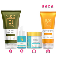Thumbnail for VLCC Clinic Acne Control Regime CSMS (Cleanser, Serum, Moisturizer, Sunscreen) For Acne Care Combo