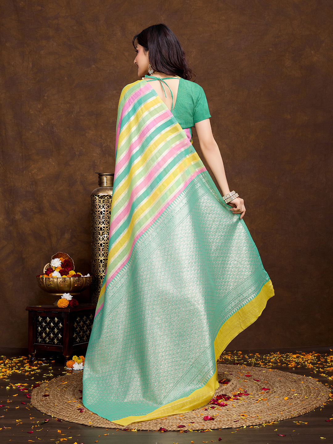 Vedant Vastram Jacquard Work Fancy Bollywood Saree - Seegreen - Distacart