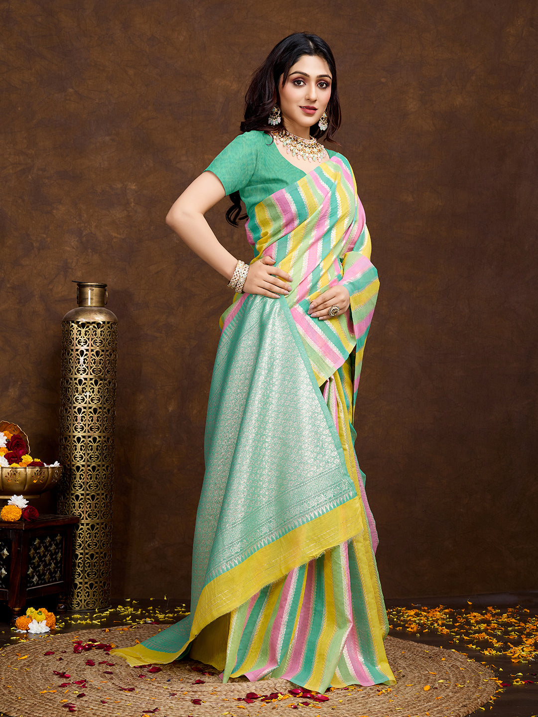 Vedant Vastram Jacquard Work Fancy Bollywood Saree - Seegreen - Distacart