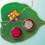 Thumbnail for Indianvibez FC Barcelona Wooden Rakhi with Rudraksha, Barca Rakhi for Bro, Shop India - Kids Rakhi