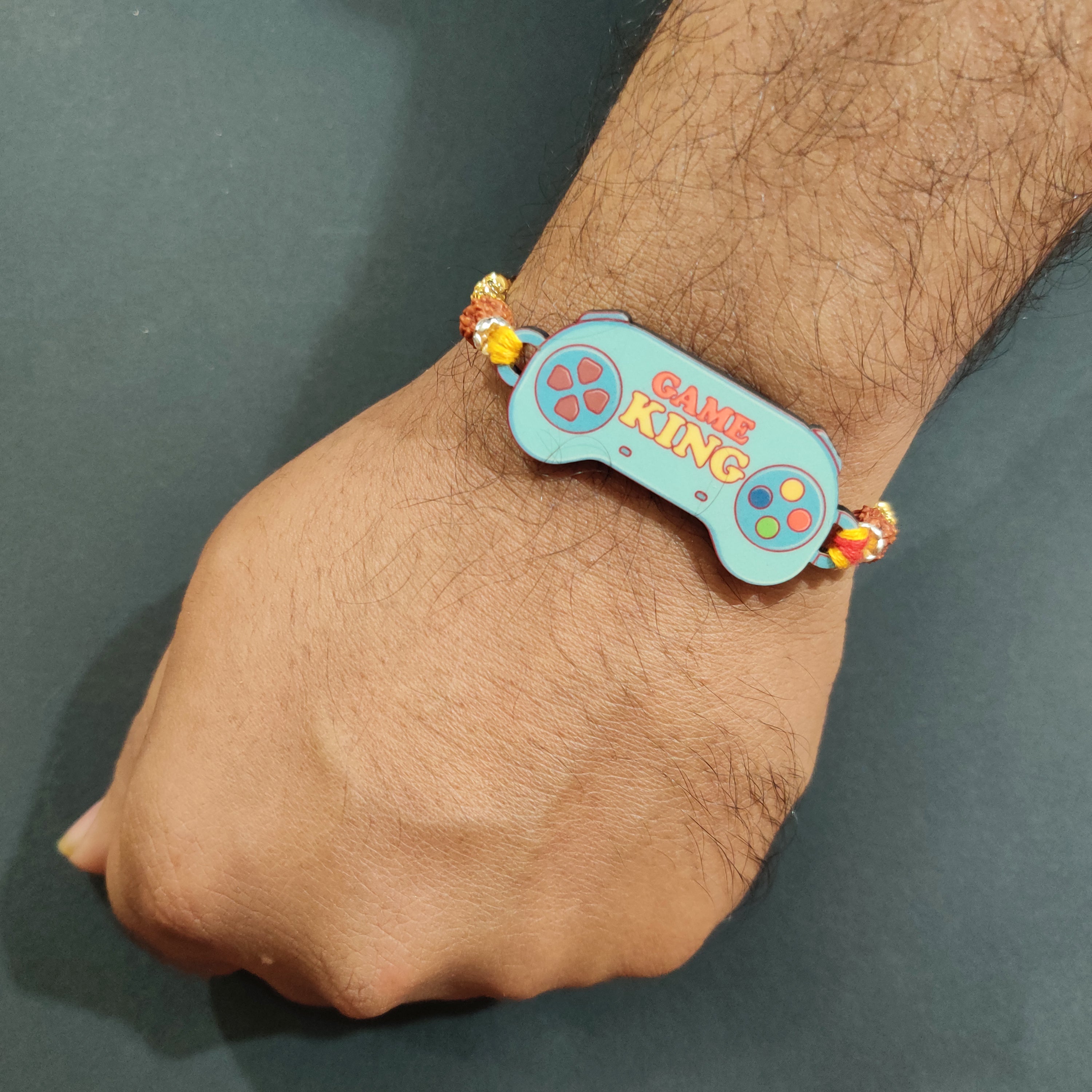 Indianvibez Gamer King Bhai Wooden Rakhi with Rudraksha, Gaming Rakhi for Bro, Shop India - Kids Rakhi
