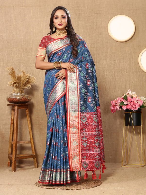 Lorenvalley Fashion Rama Patola Silk Woven Design with Zari Meenakari Weaving motifs Pallu Saree - Distacart