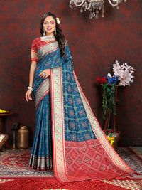 Thumbnail for Lorenvalley Fashion Rama Patola Silk Woven Design with Zari Meenakari Weaving motifs Pallu Saree