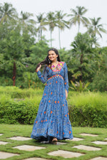 Thumbnail for Lorenvalley Rama Faux Georgette Bandhani Print Work With Kutchi Patch Work Gown - Distacart