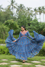 Thumbnail for Lorenvalley Rama Faux Georgette Bandhani Print Work With Kutchi Patch Work Gown - Distacart