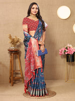 Thumbnail for Lorenvalley Fashion Rama Patola Silk Woven Design with Zari Meenakari Weaving motifs Pallu Saree - Distacart