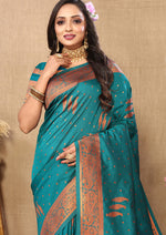 Thumbnail for Lorenvalley Fashion Rama Soft Silk Copper Zari weaving Design Saree - Distacart