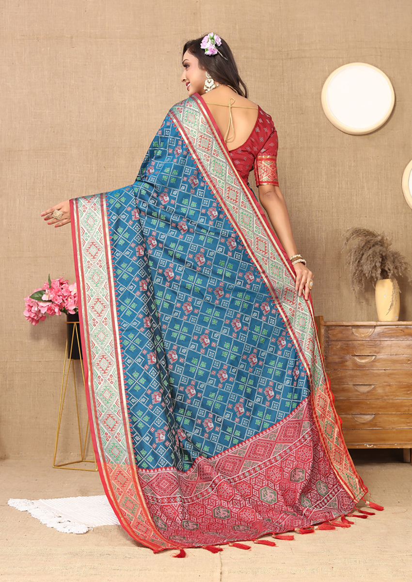 Lorenvalley Fashion Rama Patola Silk Woven Design with Zari Meenakari Weaving motifs Pallu Saree - Distacart