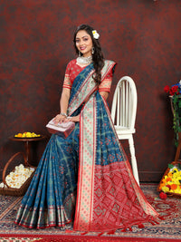 Thumbnail for Lorenvalley Fashion Rama Patola Silk Woven Design with Zari Meenakari Weaving motifs Pallu Saree