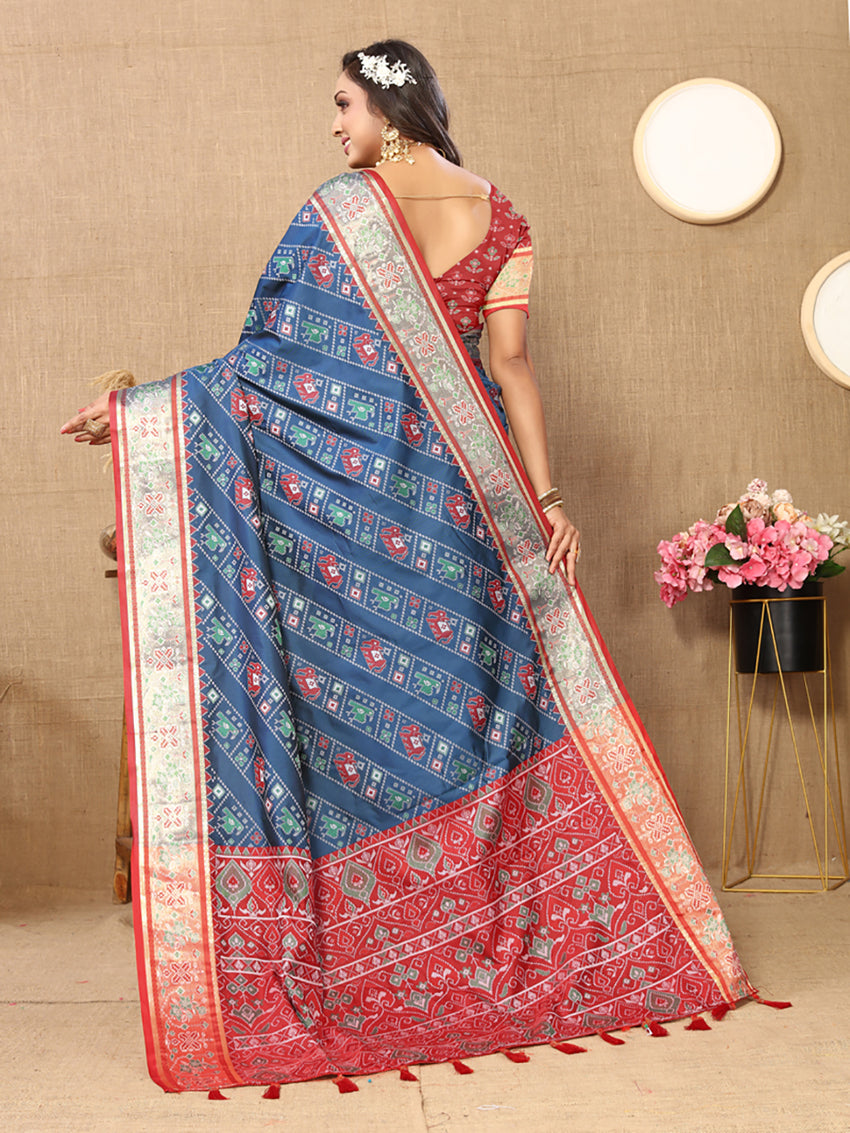 Lorenvalley Fashion Rama Patola Silk Woven Design with Zari Meenakari Weaving motifs Pallu Saree - Distacart