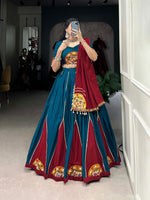 Thumbnail for Lorenvalley Rama Pure Cotton Plain And Gamthi Patch Work With Gota Patti Lehenga Choli with Dupatta - Distacart