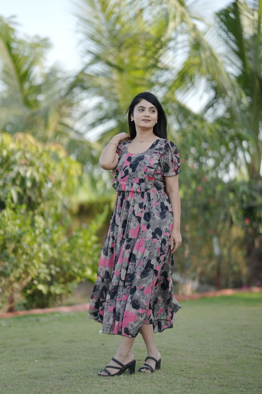 Preksha Creation Women Multicolour Georgette Floral Maxi dress Gown - Distacart