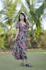 Thumbnail for Preksha Creation Women Multicolour Georgette Floral Maxi dress Gown - Distacart