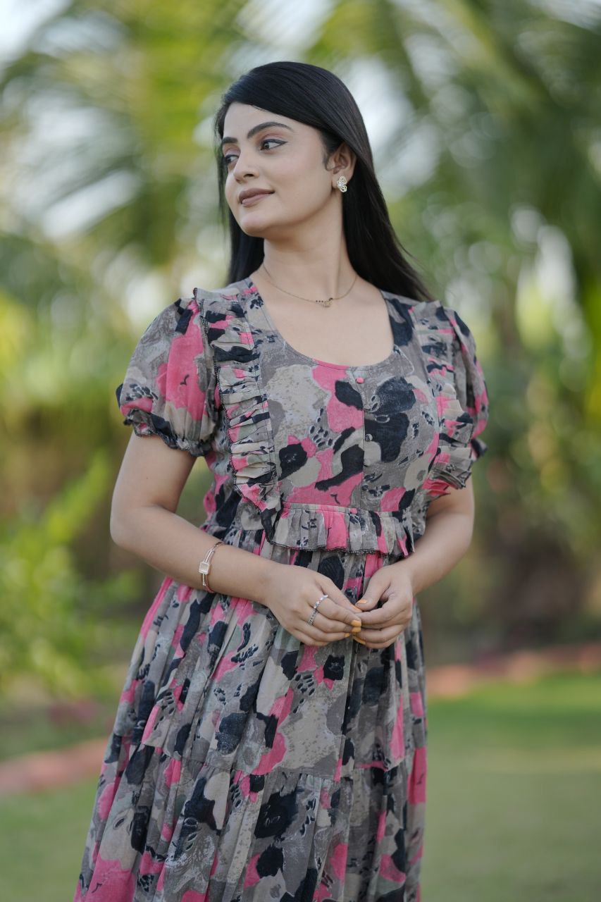 Preksha Creation Women Multicolour Georgette Floral Maxi dress Gown - Distacart